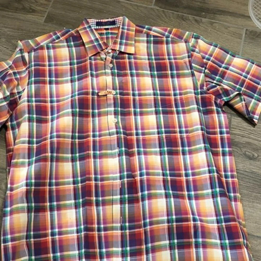 Alan Flusser button up short sleeve Shirt men's large preppy grandpa